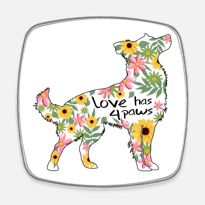 Border Collie Hund mit Blumen - Viereckiger Kühlschrankmagnet - Weiß