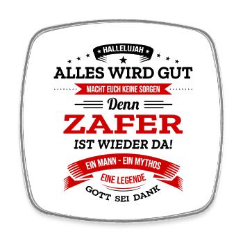 ALLES WIRD GUT, DIE LEGENDE ZAFER IST DA - Viereckiger Kühlschrankmagnet - Weiß - Vorne