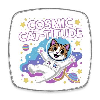 Cosmic Cat-titude – Intergalaktische Katzenpower - Viereckiger Kühlschrankmagnet - Weiß - Vorne