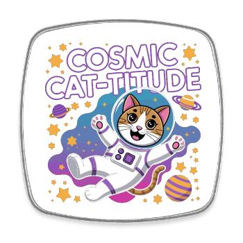 Cosmic Cat-titude – Intergalaktische Katzenpower - Viereckiger Kühlschrankmagnet - Weiß - Vorne