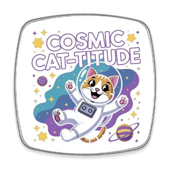 Cosmic Cat-titude – Intergalaktische Katzenpower - Viereckiger Kühlschrankmagnet - Weiß - Vorne