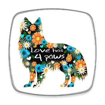 Shetland Sheepdog Heart Flowers - Square fridge magnet - white - Front