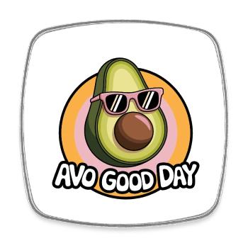 Avo Good Day – Funny Avocado Cartoon - Square fridge magnet - white - Front