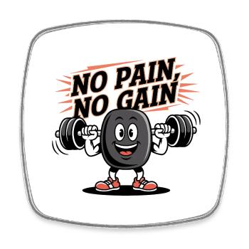 Pas de douleur, pas de gain - Dessin animé de fitness drôle - Magnet carré - blanc - Devant