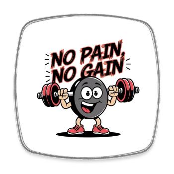 Pas de douleur, pas de gain - Dessin animé de fitness drôle - Magnet carré - blanc - Devant