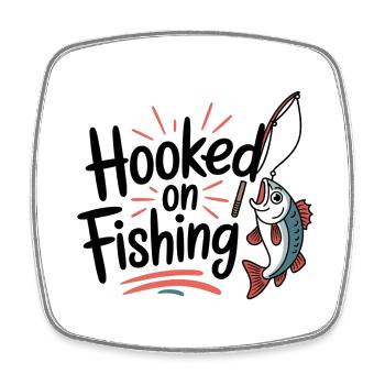 Hooked on Fishing – Lustiges Angel-Motiv - Viereckiger Kühlschrankmagnet - Weiß - Vorne