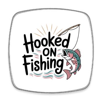 Hooked on Fishing – Lustiges Angel-Motiv - Viereckiger Kühlschrankmagnet - Weiß - Vorne