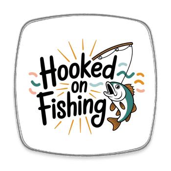 Hooked on Fishing – Funny Fishing Motif - Square fridge magnet - white - Front