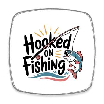 Hooked on Fishing – Funny Fishing Motif - Square fridge magnet - white - Front