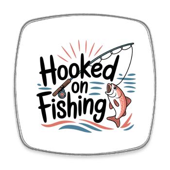 Hooked on Fishing – Lustiges Angel-Motiv - Viereckiger Kühlschrankmagnet - Weiß - Vorne