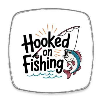 Hooked on Fishing – Lustiges Angel-Motiv - Viereckiger Kühlschrankmagnet - Weiß - Vorne