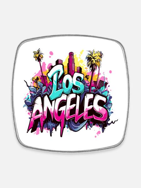 Los Angeles LA Palm Trees Beach - Magnet carré - blanc