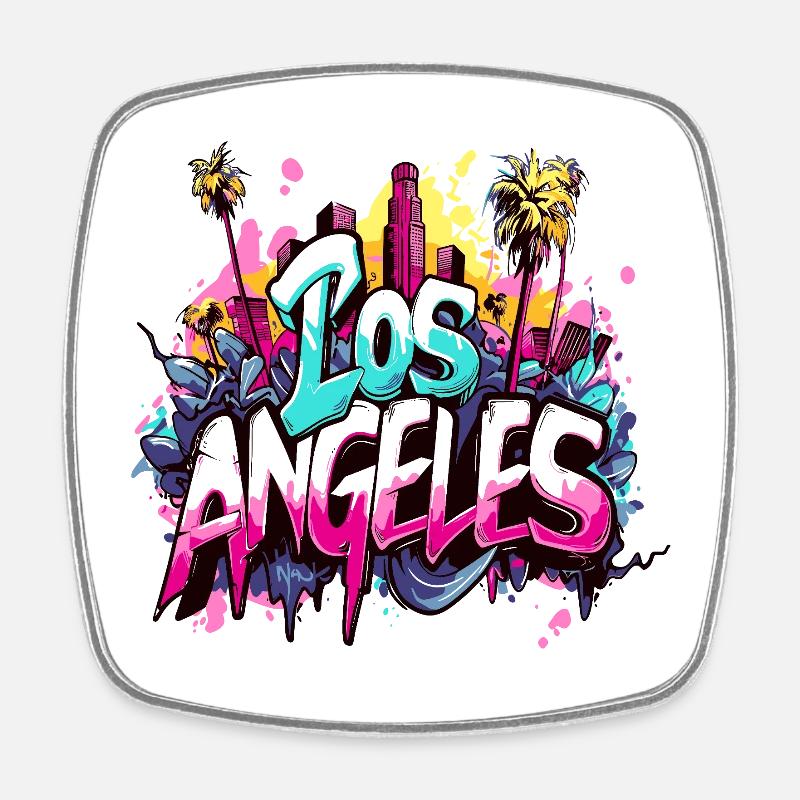 Los Angeles LA Palm Trees Beach - Magnet carré - blanc