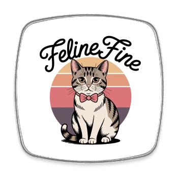 Feline Fine – Retro Sunset Cat - Viereckiger Kühlschrankmagnet - Weiß - Vorne