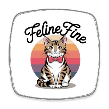 Feline Fine – Retro Sunset Cat - Viereckiger Kühlschrankmagnet - Weiß - Vorne