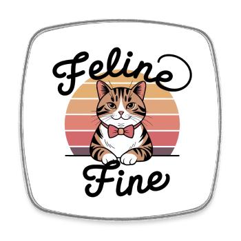 Feline Fine – Retro Sunset Cat - Viereckiger Kühlschrankmagnet - Weiß - Vorne