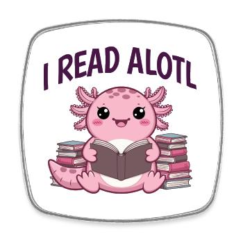 Ich lese Alotl - Süßer Axolotl Bücherwurm - Viereckiger Kühlschrankmagnet - Weiß - Vorne