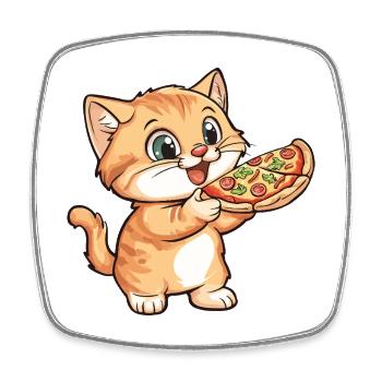 Katze I Love Cats And Pizza Lustig Witzig Humor - Viereckiger Kühlschrankmagnet - Weiß - Vorne
