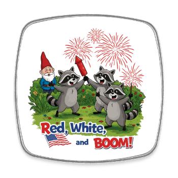 Raccoon 4th of July Fireworks Party - Square fridge magnet - white - Front