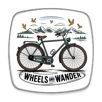 Wheels & Wander – Mountain Adventure - Square fridge magnet - white - Front