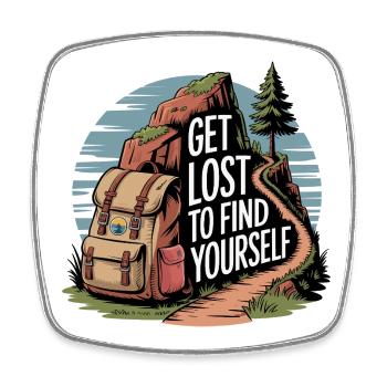 Get Lost to Find Yourself - Outdoor Motif - Square fridge magnet - white - Front