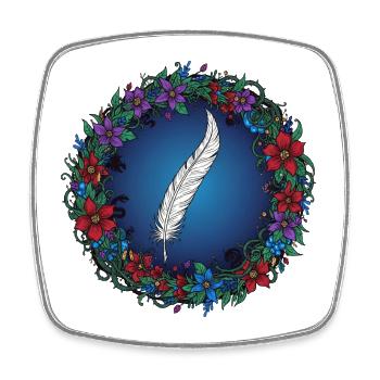 Feather in a Flower Wreath | Magic for Authors - Square fridge magnet - white - Front