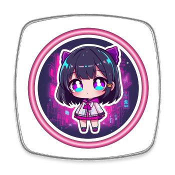 Neon Chibi in Cyber City - Square fridge magnet - white - Front