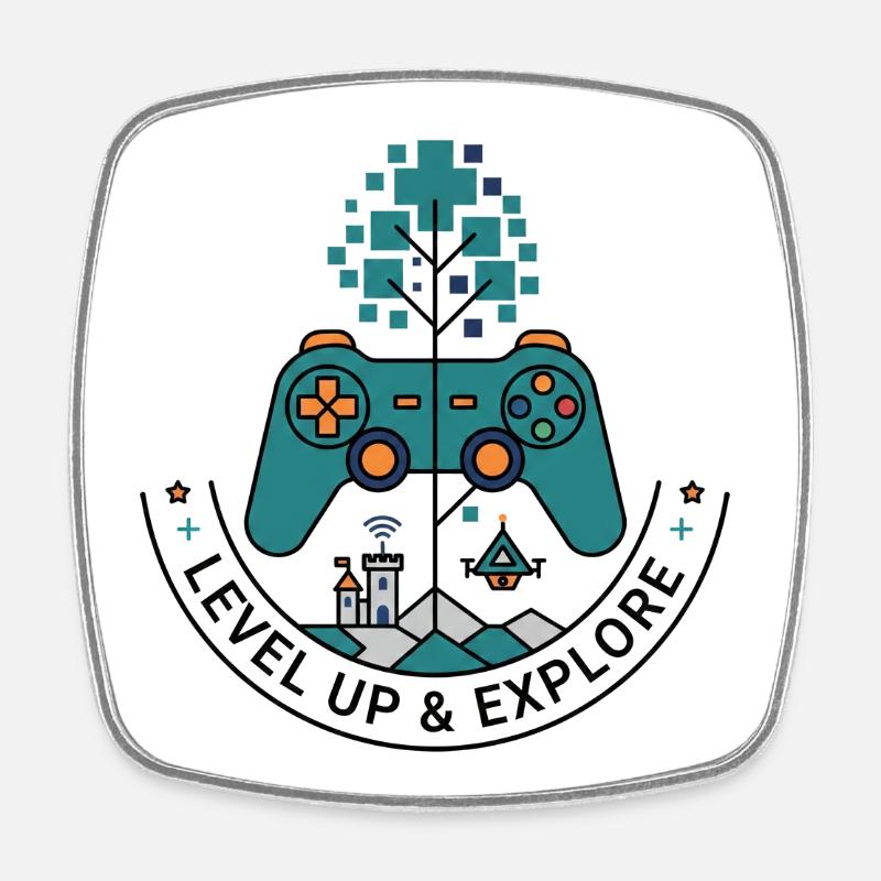 Level Up & Explore Badge - Square fridge magnet - white
