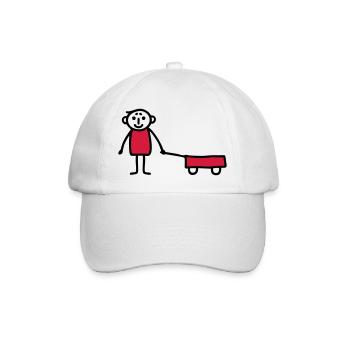 Junge mit Bollerwagen - V2 - Baseballkappe - Weiß/Weiß - Vorne