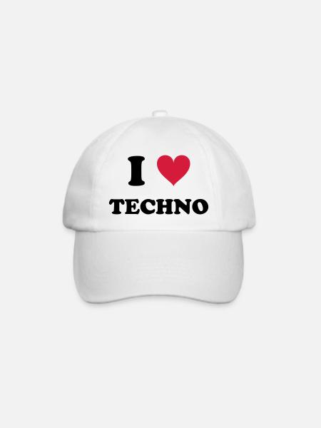 I LOVE TECHNO - Baseballkappe - Weiß/Weiß