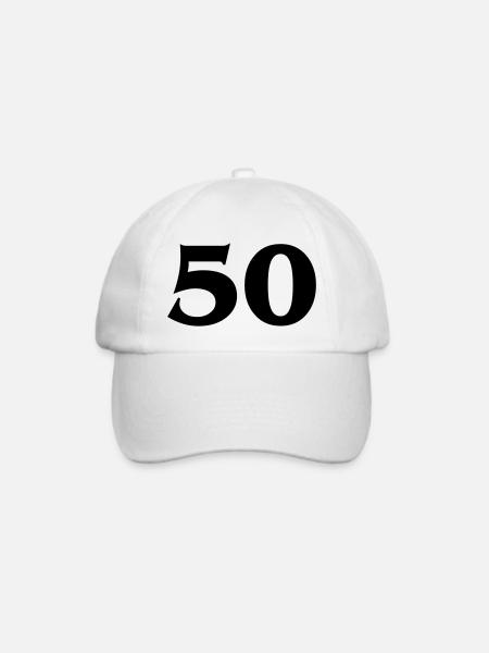 Zahl 50 - Baseballkappe - Weiß/Weiß