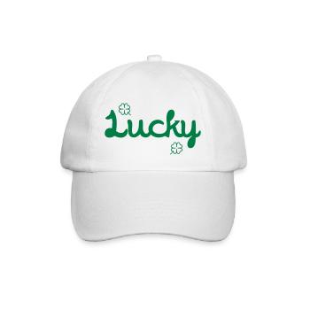 Glück / Glücklicher / Luck / Lucky - Baseballkappe - Weiß/Weiß - Vorne