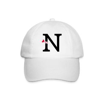 Großbuchstabe N mit Herzen - Baseballkappe - Weiß/Weiß - Vorne