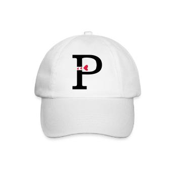 Großbuchstabe P mit Herzen - Baseballkappe - Weiß/Weiß - Vorne