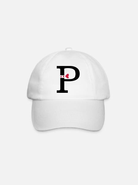 Großbuchstabe P mit Herzen - Baseballkappe - Weiß/Weiß