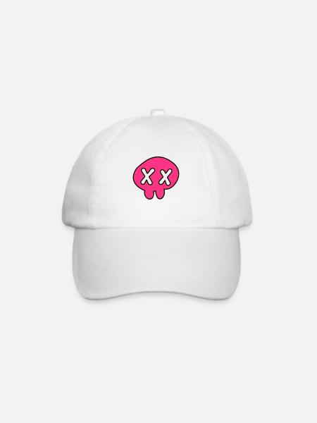 rosa Totenkopf - Baseballkappe - Weiß/Weiß