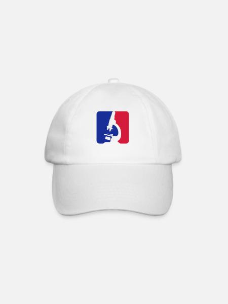 rot blau mikroskop logo wissenschaftler forscher f - Baseballkappe - Weiß/Weiß