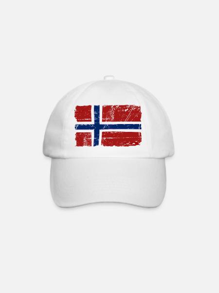 Norway - Norwegen - Vintage Look - Baseballkappe - Weiß/Weiß