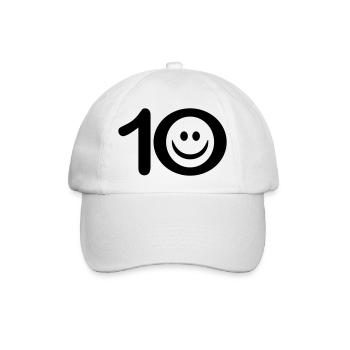 Zum Zehnten: 10 mit Lächel-Gesicht - Baseballkappe - Weiß/Weiß - Vorne