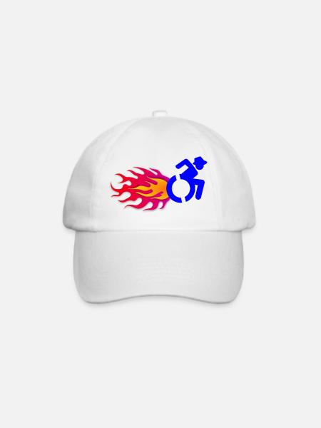 Rollstuhlfahrer mit Flammen # - Baseballkappe - Weiß/Weiß