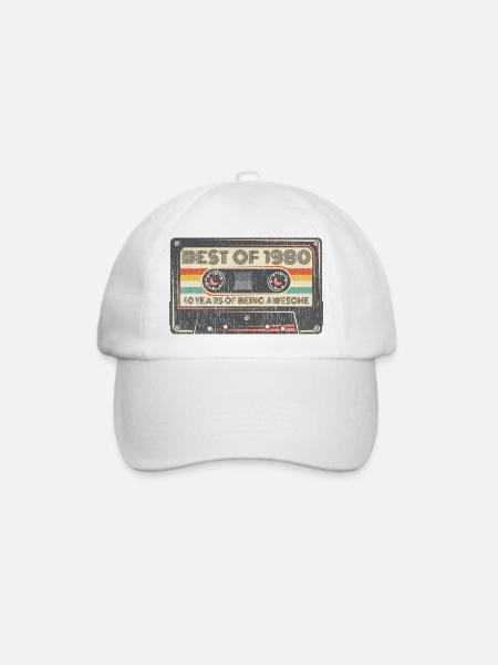 40. Geburtstag 40 Jahre 1980 Retro Tape Kassette - Baseballkappe - Weiß/Weiß