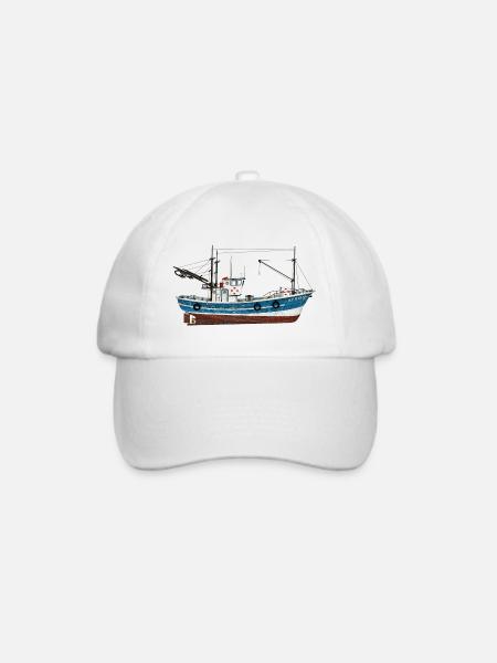 Seitenansicht eines Fischkutters - Baseballkappe - Weiß/Weiß