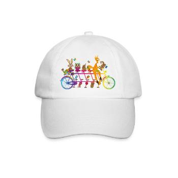 buntes Tandem Fahrrad mit bunten Tieren des Waldes - Baseballkappe - Weiß/Weiß - Vorne