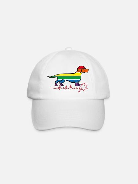 Dackelherz REGENBOGENFARBEN mit schwarzer Outline - Baseballkappe - Weiß/Weiß
