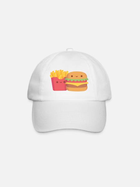 Süße Pommes Frites und Burger Paar - Baseballkappe - Weiß/Weiß