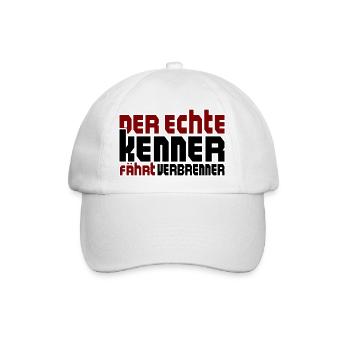 Der echte Kenner fährt Verbrenner / E Auto Sticker - Baseballkappe - Weiß/Weiß - Vorne