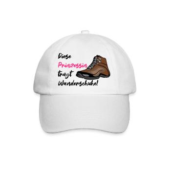 Prinzessin trägt Wanderschuhe, Wandern, Hiking - Baseballkappe - Weiß/Weiß - Vorne