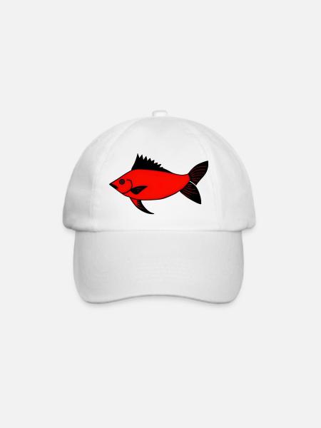 Expressionistischer Roter Trommler Fisch (Redfish) - Baseballkappe - Weiß/Weiß
