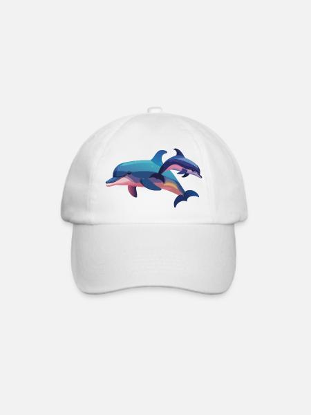 Zwei Delfine, ein Herz (Dreamy Animals) - Baseballkappe - Weiß/Weiß