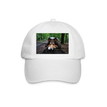 Süßer Hund, niedlicher Sheltie auf Baumstamm - Baseballkappe - Weiß/Weiß - Vorne